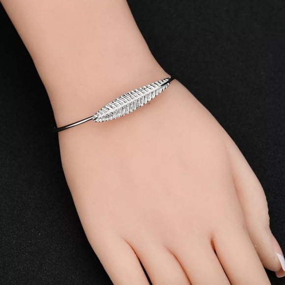 Silver Tone Leaf Cuff Bracelet - Picture 6 of 6